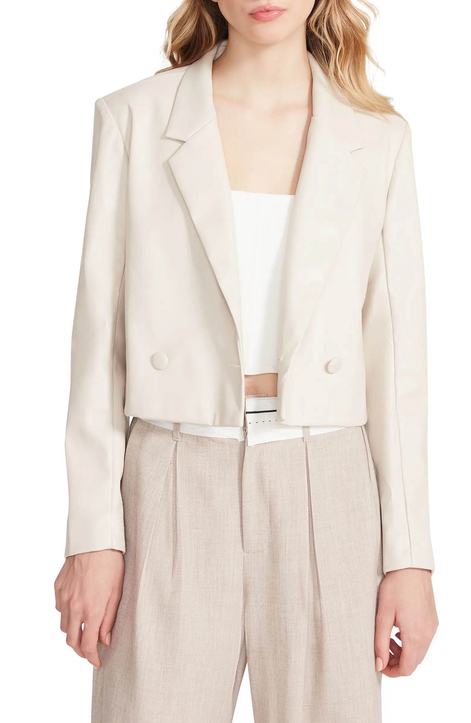 Nicola Double Breasted Faux Leather Crop Blazer | Nordstrom