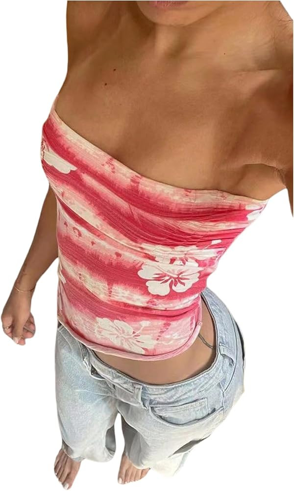 SOLY HUX Women's Summer Floral Print Going Out Bandeau Sleeveless Crop Tops Vintage Y2K Streetwea... | Amazon (US)