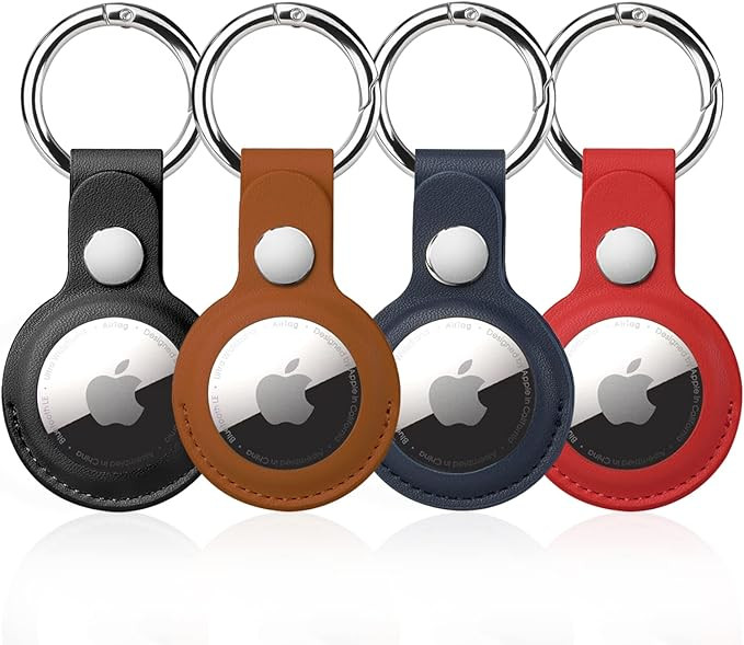 4 Pack Airtag Holder, Air Tag Keychain, PU Leather Airtag Case, Air Tagsmate for Luggage, Comes w... | Amazon (US)
