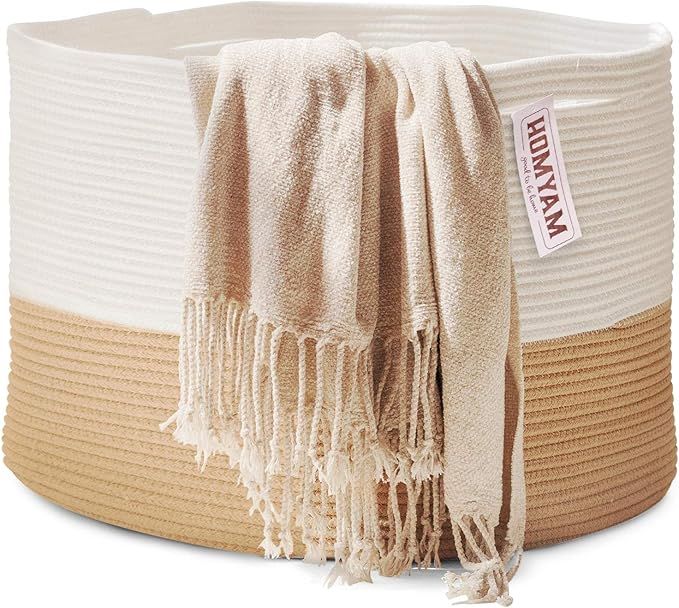 HOMYAM XXXL Large Cotton Rope Basket 22x14 Pure Natural Cotton! Rope Basket Woven Storage Basket ... | Amazon (US)