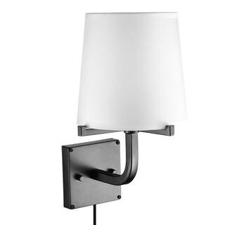 Globe Electric Valerie 1-Light Dark Bronze Plug-In or Hardwire Wall Sconce with White Fabric Shad... | The Home Depot