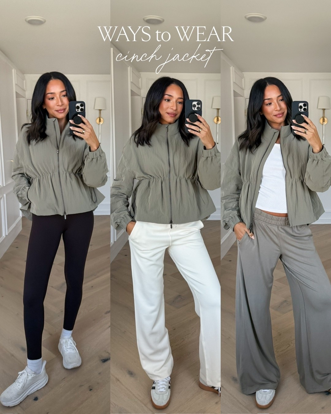 Ways to Wear: cinch jacket 🤍 Wearing size S jacket, size 6 leggings, size 6 white pants and size M grey pants 

Fall fashion
Fall outfit 
Lululemon 
Athleisure
Comfy outfit 
Workout outfit 
Errands outfit 
Work from home outfit 
Lightweight jacket 

#LTKSeasonal #LTKStyleTip #LTKActive