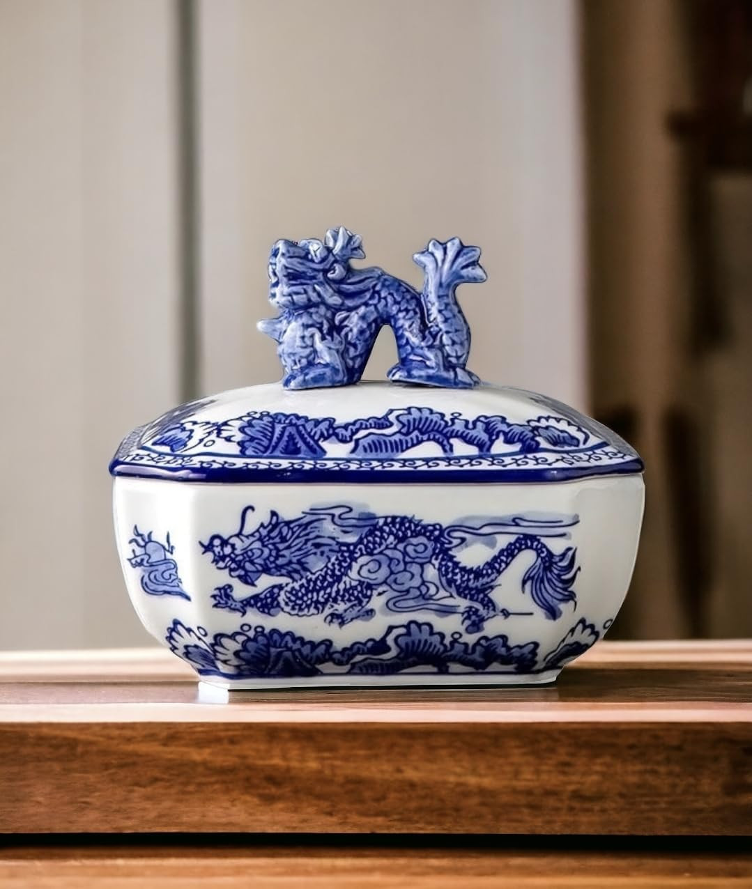 Festcool Classic Blue and White Ceramic Porcelain Jar Rectangle Canister, Sugar Candy Container, ... | Amazon (US)