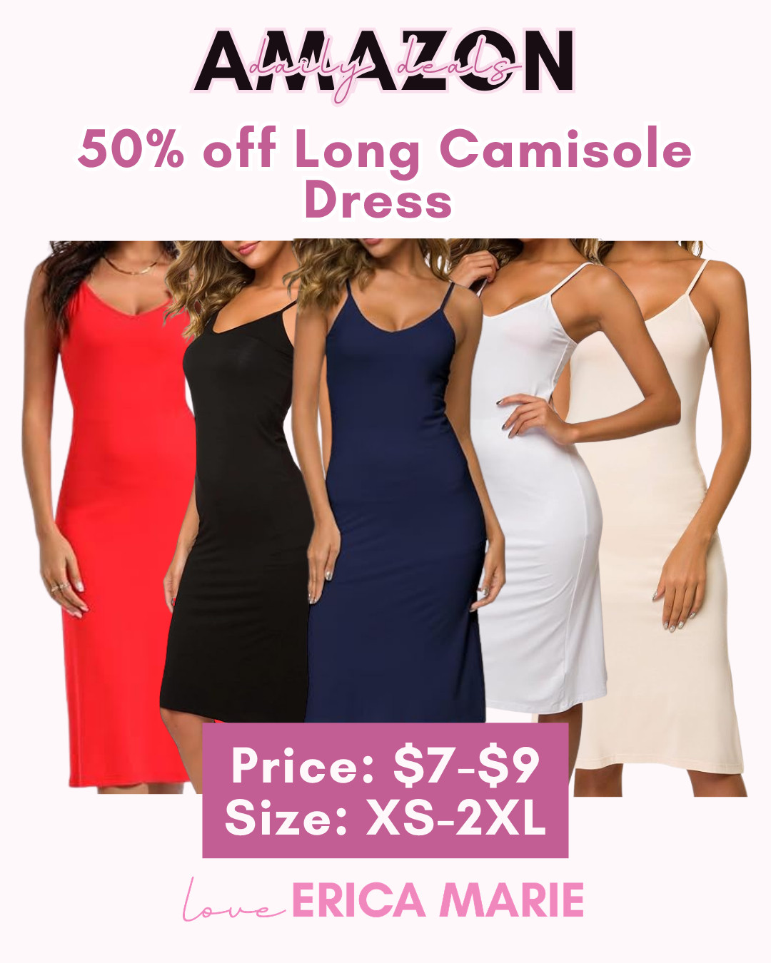 Upgrade your casual wardrobe with these must-have long camisole dresses, currently on a major limited-time sale for 50% off and priced at an unbelievable $7 to $9. Available in sizes XS to 2XL and a variety of classic neutral and vibrant shades, this versatile maxi slip dress serves as the ultimate simple base layer or an easy, effortless outfit for a hot summer day. The flattering spaghetti strap design and comfortable, lightweight fabric make it perfect for layering under denim jackets, cardigans, and kimonos, or simply wearing on its own with your favorite sandals for a quick athleisure or street-style look. Whether you need a cozy loungewear piece, a seamless dress slip, or a go-to everyday summer sundress, this budget-friendly fashion find delivers maximum style for under $10. Click the link in my bio to shop these exact cami midi dresses on my LTK page before this daily deal expires, and follow along for more affordable style inspiration, daily sales, and summer outfit ideas! #LTKunder50 #LTKsalealert #SummerStyle #CasualSummerOutfit #SummerDress #SlipDress #OOTD #BudgetFashion #EverydayStyle 

 #LTKgrwm #LTKootd #LTKSaleAlert