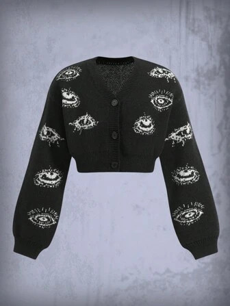 ROMWE Goth Cardigan mit Auge Muster, Drop Shoulder | SHEIN