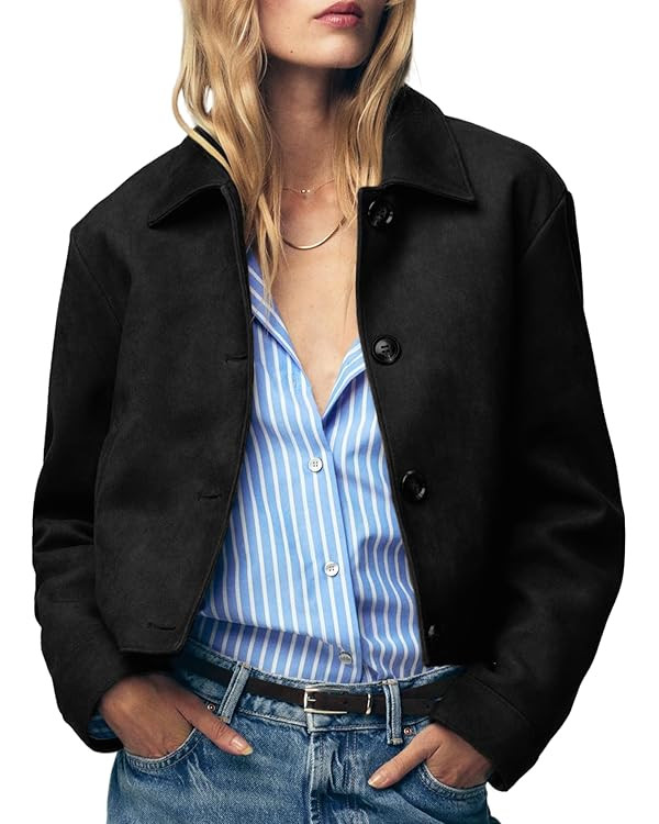 Women's Faux Suede Cropped Jackets Button Down Coat Cropped Casual Jacket Fall Fashion Outerwear ... | Amazon (US)