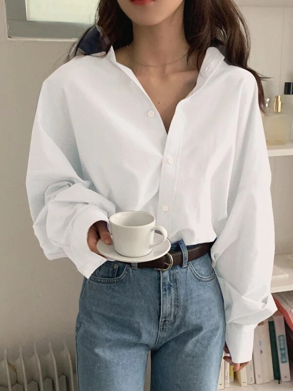 DAZY Solid Button Up Drop Shoulder Oversized Shirt | SHEIN