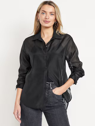 Loose Button-Down Organza Tunic Shirt | Old Navy (US)