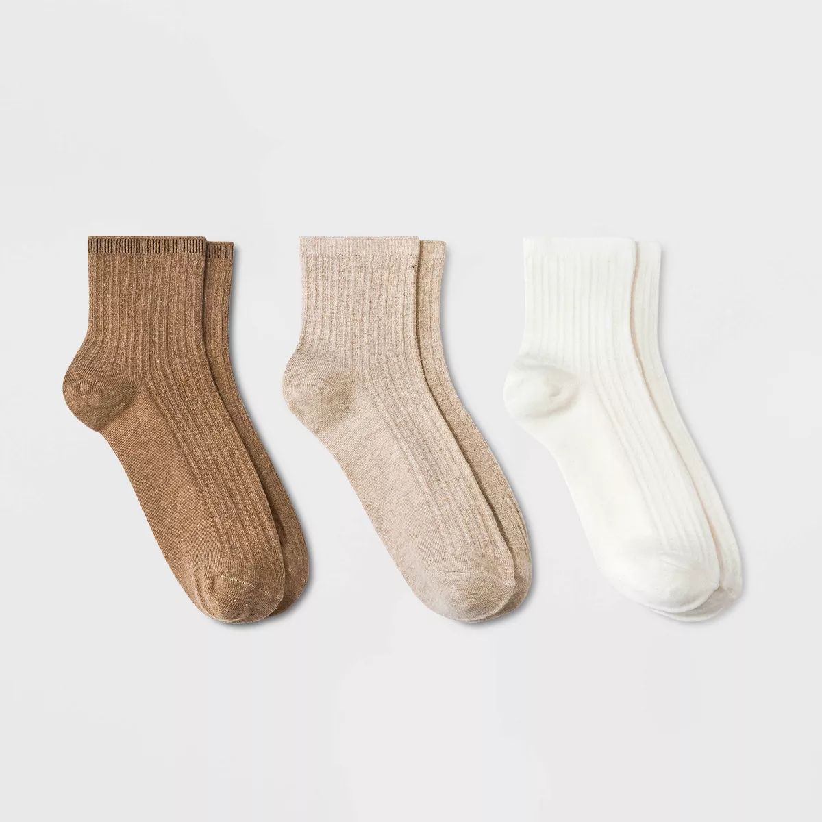 Women's 3pk Pointelle Stitch Ankle Socks - Universal Thread™ Brown/Oatmeal Heather/Ivory 4-10 | Target