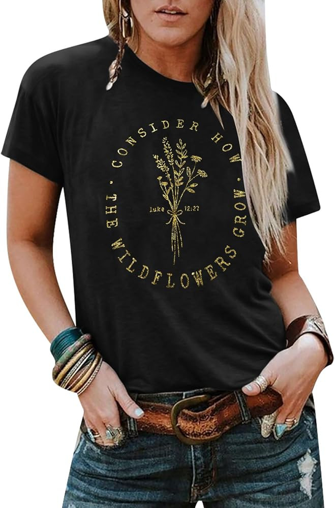 Halloween Shirt for Women Funny Spooky Season Tshirt Boho Wildflower Shirt Country Music Western ... | Amazon (US)