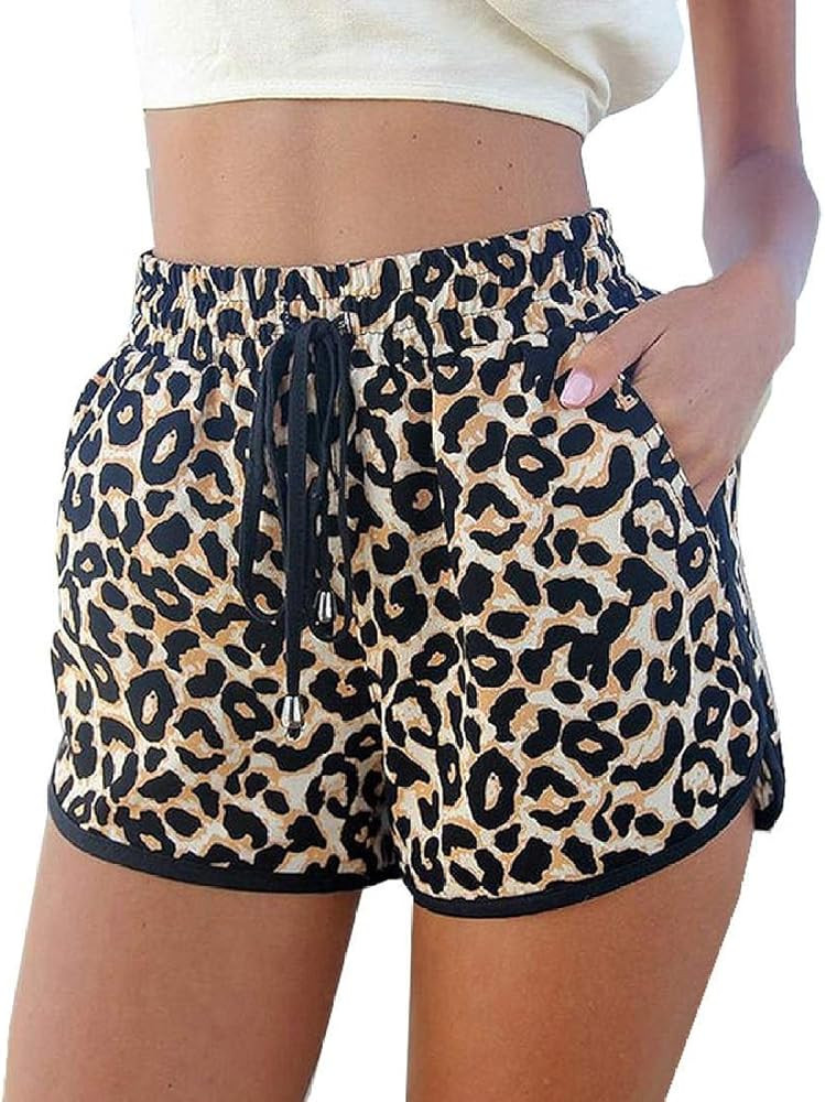 Kafeimali Women's Fashion Summer Leopard Beach Shorts Casual Short Pants | Amazon (US)