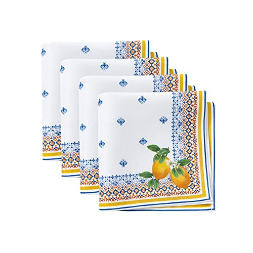 Elrene Home Fashions Capri Lemon Double-Bordered Mediterranean Spring/Summer Cloth Napkins, 17 Inches by 17 Inches, Set of 4 | Amazon (US)