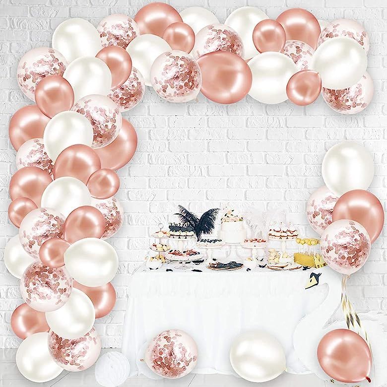 Larchio Rose Gold Balloon Arch Garland Kit with Rose Gold Balloons Confetti Balloons and Mini Whi... | Amazon (US)