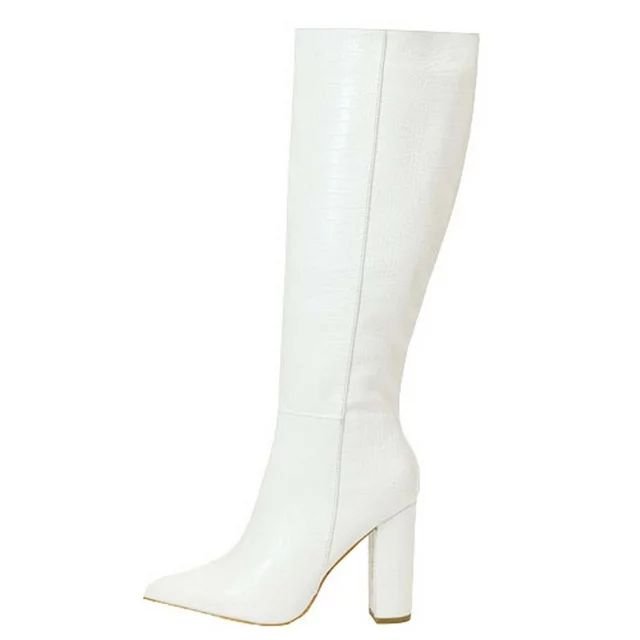 Hvyesh Knee High Boots for Women Gogo Boots 70s Boots,Leather Pointed Toe Chunky Knee High Platfo... | Walmart (US)
