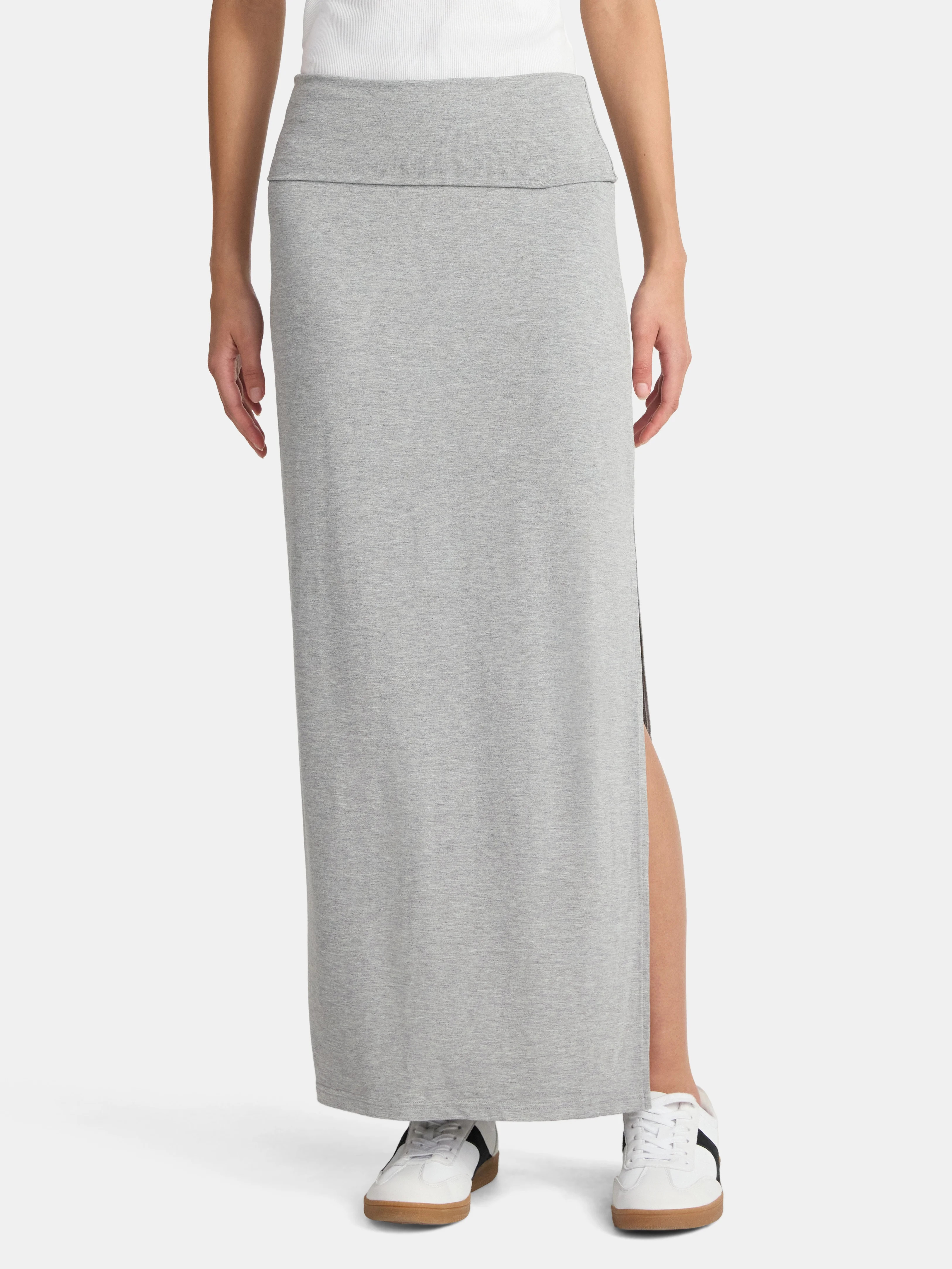 No Boundaries Knit Foldover Slit Maxi Skirt, Women's and Women’s Plus | Walmart (US)
