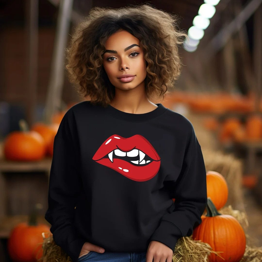 Halloween Sweatshirt for Woman, Halloween Party Costume,vampire Lips Shirt,halloween Gift Tee,fun... | Etsy (US)