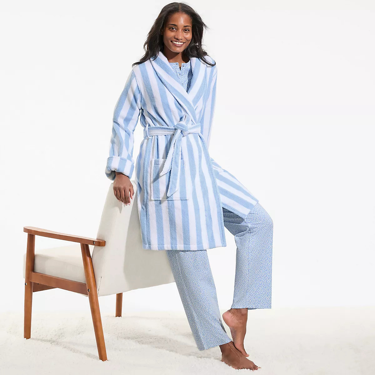 Women's Soft Terry Long Sleeve Knee Length Robe | Lands' End (US)