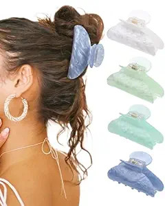 HAIMEIKANG Hair Clip, 4Pcs Acrylic Large Hair Clips in White, Blue, Emerald, Green - Strong Hold ... | Amazon (US)