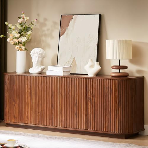 Fluted Walnut TV Stand for TVs Up to 75 inch,Mid Century Modern TV Console for Living Room, Telev... | Amazon (US)