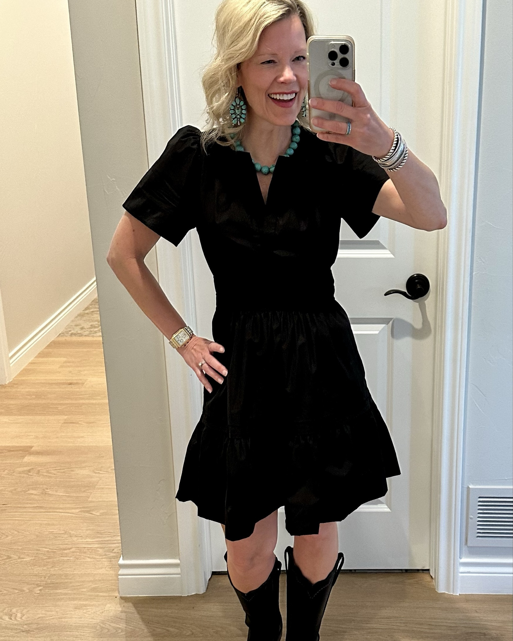 3 ways to wear this best selling dress!!  I’ve styled it with cowboy boots for a fun western night out, Birkenstock slides for lunch with a friend and heels for church or a date night!  The dress is so comfortable and versatile!!  I have the maxi version as well and love it. 

#LTKSeasonal #LTKStyleTip #LTKParties