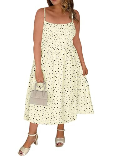 Beautife Women's Plus Size Midi Dress Summer Polka Dot Square Neck Long Dresses Spaghetti Strap S... | Amazon (US)