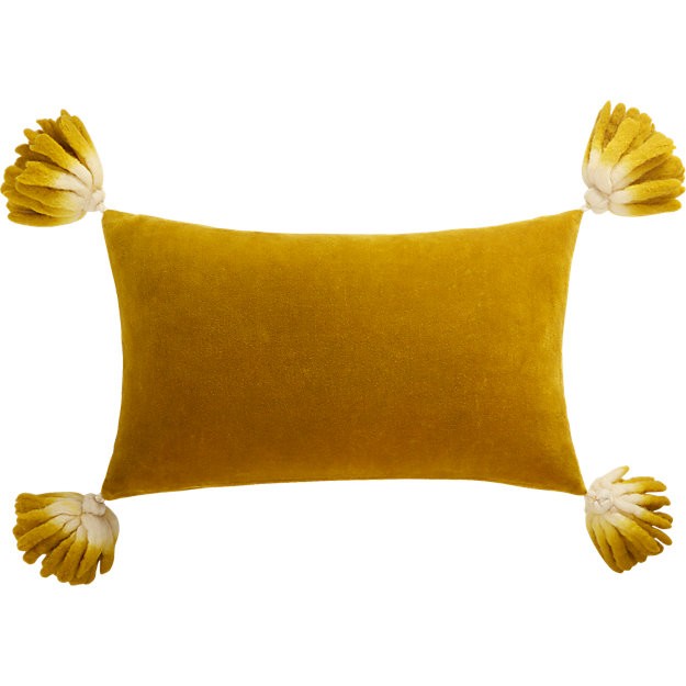 18"x12" Bia Tassel Mustard Velvet Pillow | CB2