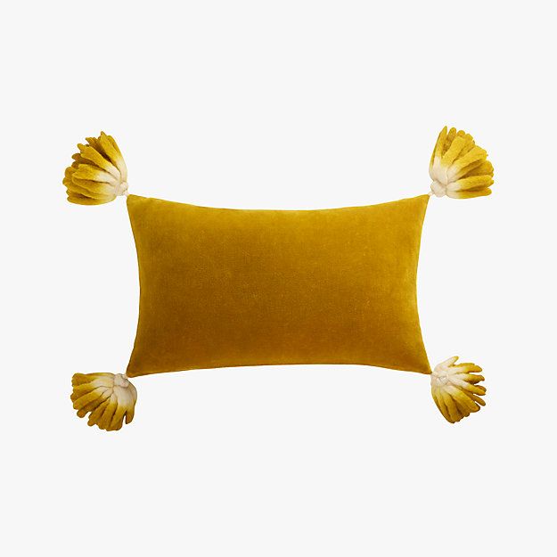 18"x12" Bia Tassel Mustard Velvet Pillow | CB2
