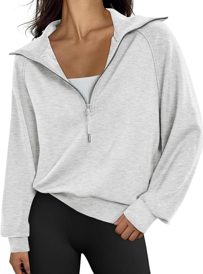 Trendy Queen Women's Oversized Quarter Zip Sweatshirts - Cropped Drop Shoulder Hoodie, Soft Y2K P... | Amazon (US)
