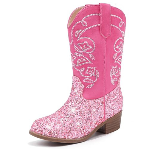 LAURMOSA Girls Pink Sparkle Cowboy Boots Kids Western Boots for Little Girls Childrens Cowgirl Boots Classic Embroidered Zip Pointed Toe Horse Riding Dance Party Size 3 Big Kids(L1051SePink 3) | Amazon (US)