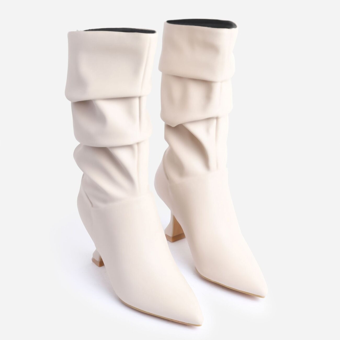 Collab Pyramid Heel Slouched Ankle Boot In Nude Faux Leather | EGO (UK)