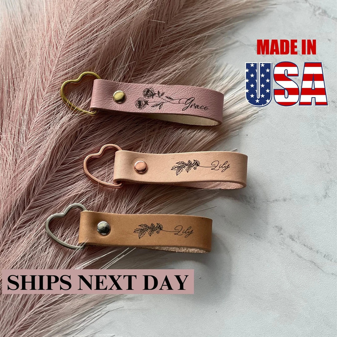 Mothers Day Gift, Custom Name Birth Flower Keychain, Customized birthday gift for mom, BFF Gifts,... | Etsy (US)