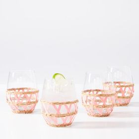 Raffia Wrapped Stemless Wine Glasses Glass, Set of 4 | Mark and Graham