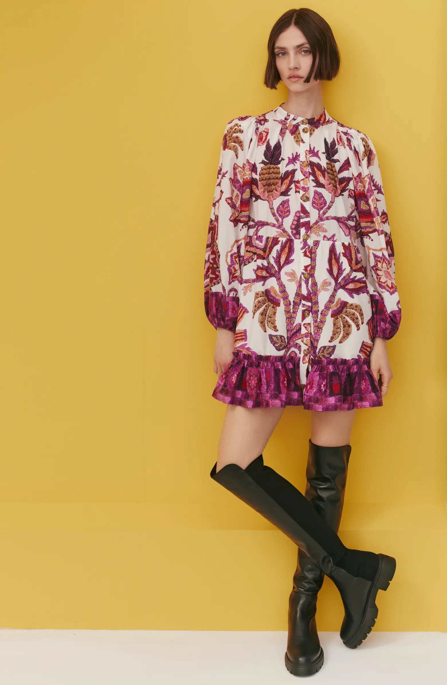 Sunset Tapestry Long Sleeve Belted Shirtdress | Nordstrom