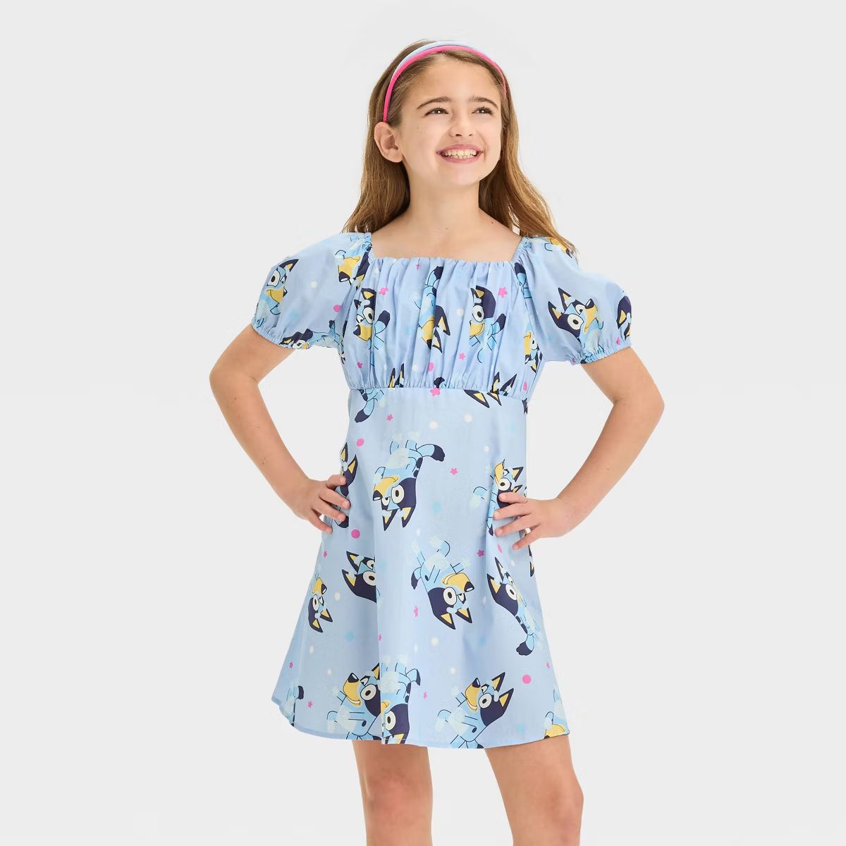 Girls' Bluey Cotton Short Sleeve Dress - Light Blue | Target