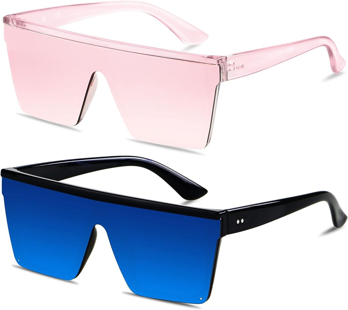 LYZOIT Square Oversized Sunglasses for Women Men Big Flat Top 2 pack Fashion Shield Large UV Prot... | Amazon (CA)