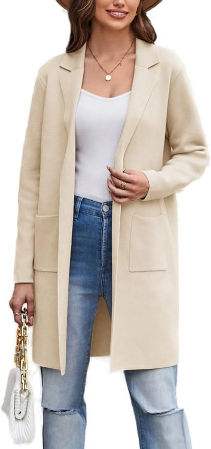 GRACE KARIN Women's 2024 Fashion Open Front Long Cardigan Sweaters Long Sleeve Lapel Knit Sweater... | Amazon (US)