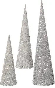 Regency International 18-24-30" Sequin and Bead Cone Tree 3 Piece Set Silver | Amazon (US)