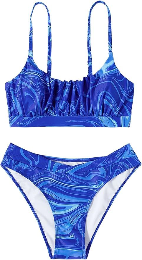 SweatyRocks Women's Tie Dye 2 Piece Bathing Suit Spaghetti Strap High Cut Bikini Swimsuit | Amazon (US)