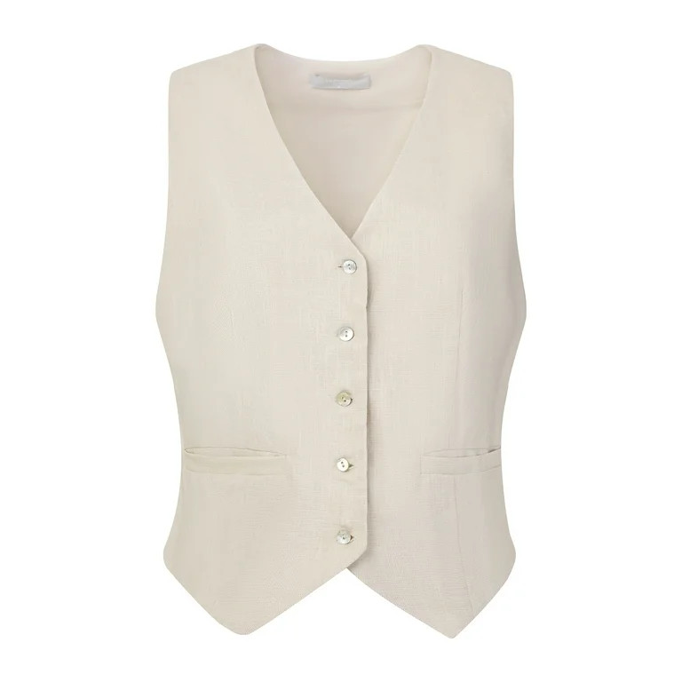 Unique Bargains Women's Linen Vest Sleeveless Button Down V Neck Formal Business Waistcoat S Beig... | Walmart (US)