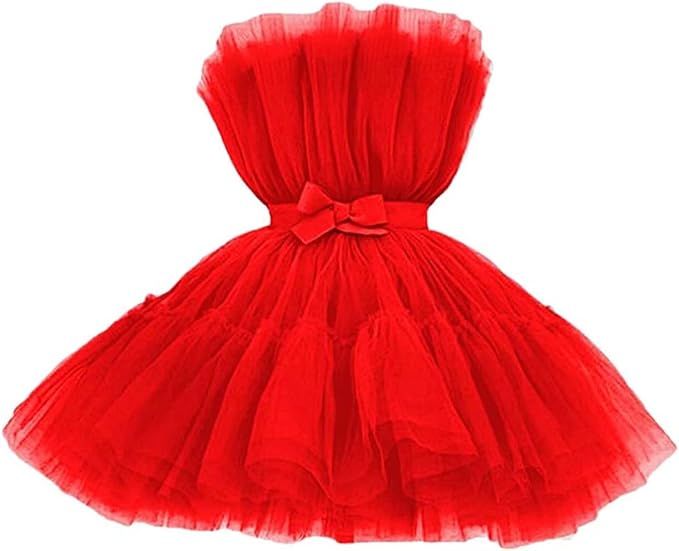 FTBY Women Tiered High Low Prom Dress Bow Sash Tulle Homecoming Pageant Dresses Long | Amazon (US)