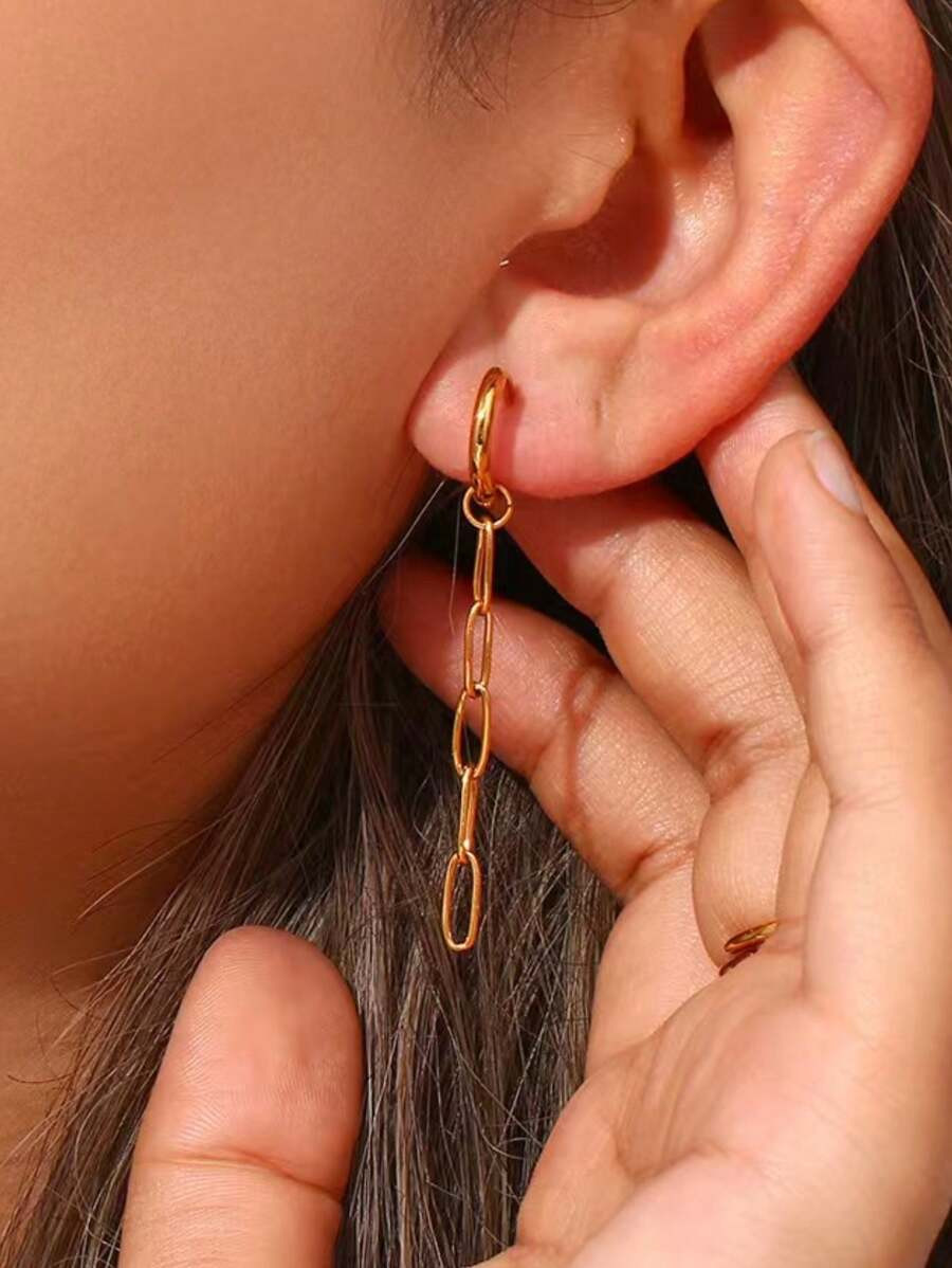 2pcs Minimalist Clip Chain Tassel Earrings, Versatile And Suitable For Commuting, Design For Wome... | SHEIN