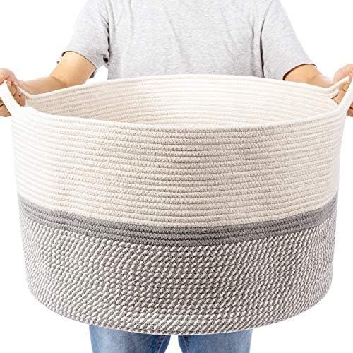CHICVITA XXL Extra Large Cotton Rope Woven Basket, Throw Blanket Storage Basket with Handles, Dec... | Amazon (US)
