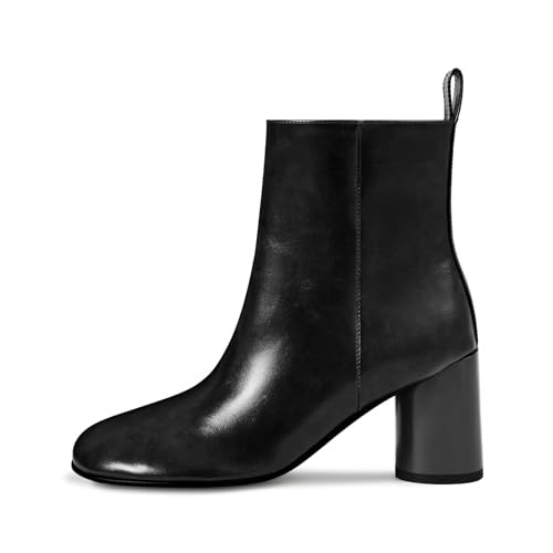wetkiss Womens Black Ankle Boots with Wide Width Round Toe and Block Chunky Heel Black Short Boots High Heel Booties for Women Size 8.5 | Amazon (US)
