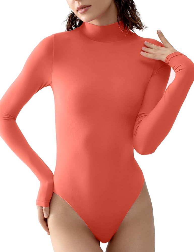 PUMIEY Women's Long Sleeve Bodysuit Mock Turtle Neck Body Suits Going Out Tops Sharp Collection | Amazon (US)