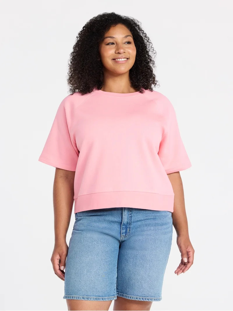 Time and Tru Women's Boxy Sweatshirt with Short Sleeves, Size XS-XXXL | Walmart (US)