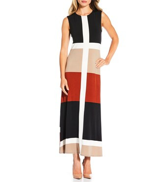 Mica Colorblock Crew Neck Sleeveless A-Line Midi Dress | Dillard's