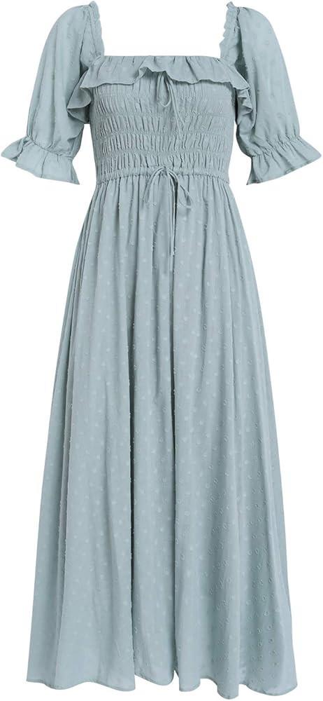 R.YIposha Women Vintage Elastic Square Neck Ruffled Half Sleeve Summer Backless Beach Flowy Maxi ... | Amazon (US)