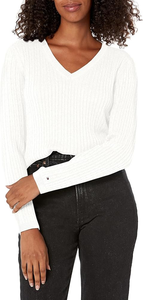Tommy Hilfiger Women's Lightweight Vneck Cable Sweater | Amazon (US)