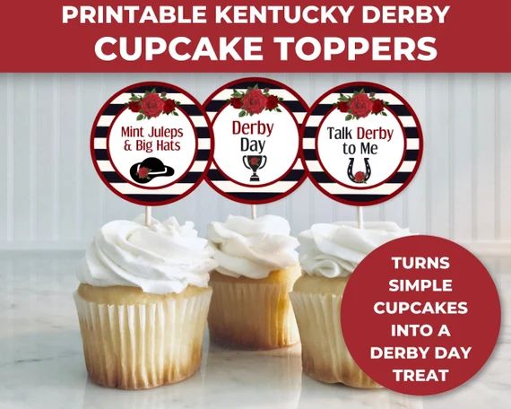 Kentucky Derby Party Cupcake Toppers, Run for the Roses Circle Cupcake Toppers, Derby Party Print... | Etsy (US)