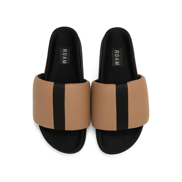 ROAM STRIPE SLIDER BEIGE & BLACK VEGAN LEATHER | ROAM